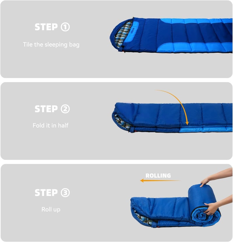 Kanyak Cotton Flannel Lined Sleeping Bag for Adults Teens Kids, Cold Weather &Warm, 3 Seasons, Lightweight Compact Camping Essentials Equipment, Hiking, Outdoor, Travel - Image 5